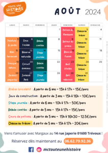 Planning de animations d'août 2024 avec Toute une Histoire