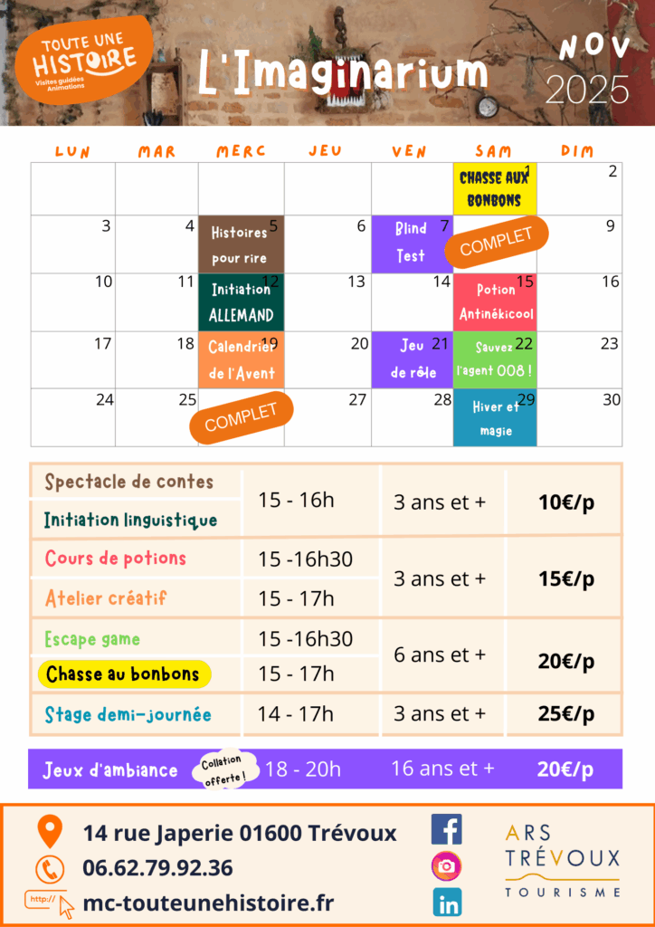 L'Imaginarium de Toute une Histoire - Planning de novembre 2025