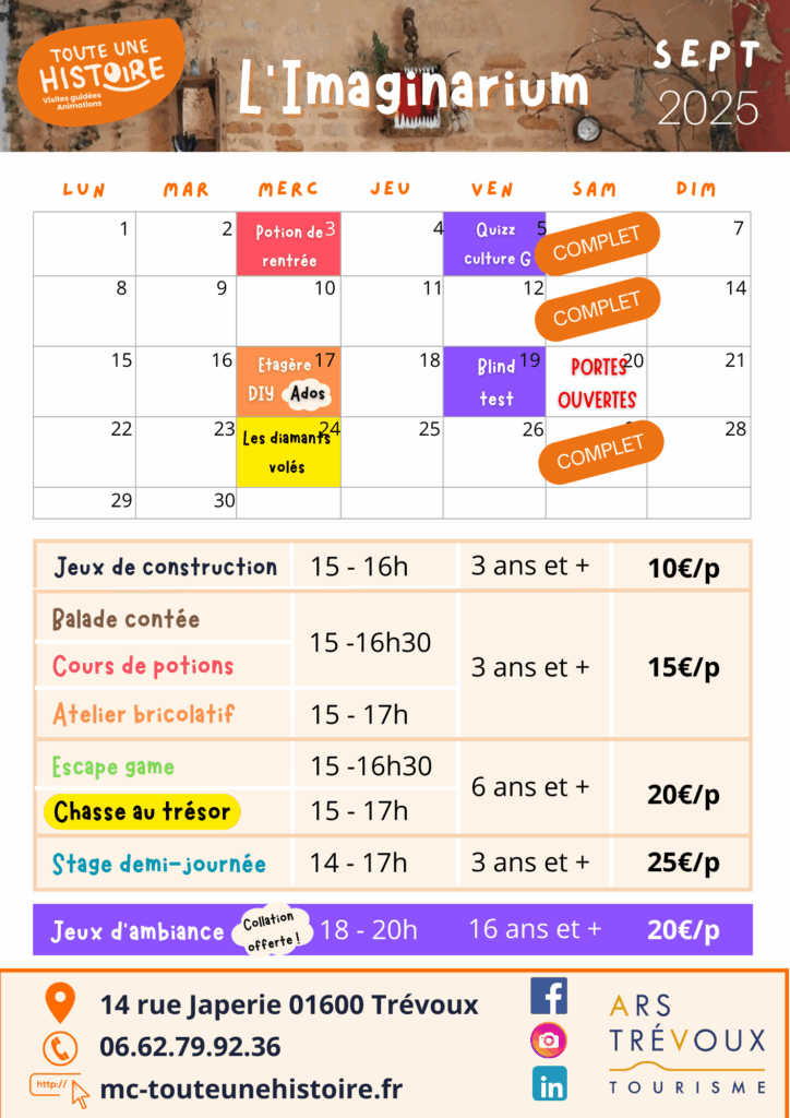 L'Imaginarium de Toute une Histoire à Trévoux 01600 - Planning de septembre 2025