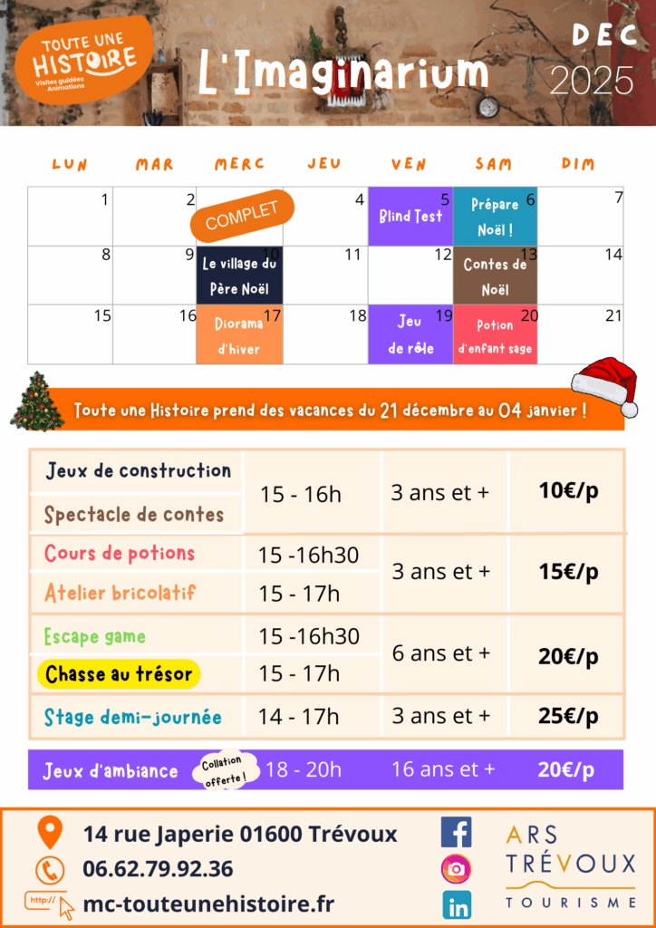 L'Imaginarium de Toute une Histoire - Planning de décembre 2025