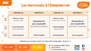 Toute une Histoire - L'Imaginarium - Espace d'animations pour enfants à Trévoux - Planning de mai 2026 - Les Mercredis